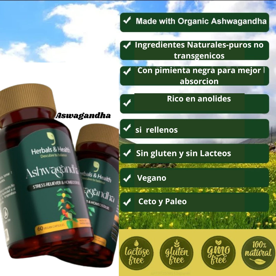 Ashwagandha: el Adaptogeno natural que te ayuda a equilibrar cuerpo y mente, reducir el estrés,  recuperar tu energía   energía,  100% natural